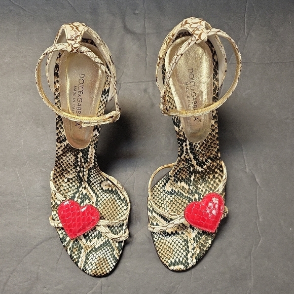 Dolce & Gabbana Snakeskin Heels with Red Heart Details - Picture 6 of 6